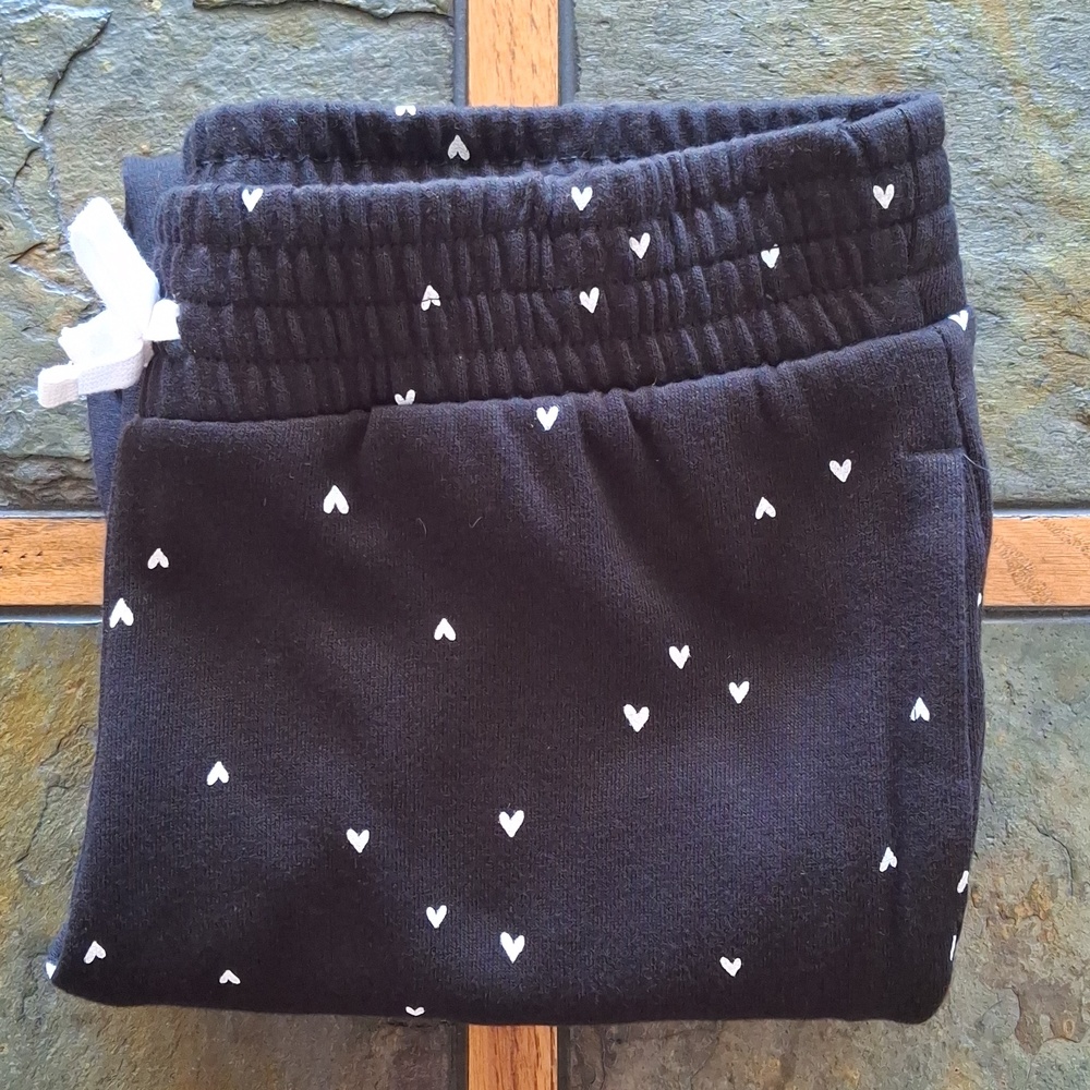 Wonder Nation Black Joggers with White Hearts